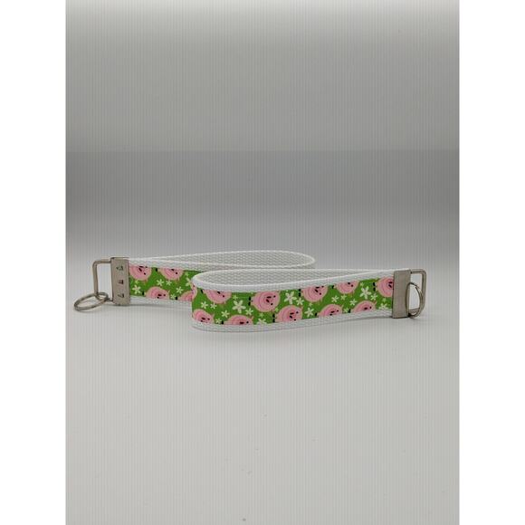 Pig Keychain Wristlet Fabric Key Ring FOB Green Piggy Farm Animals Boho Gift - Picture 7 of 7